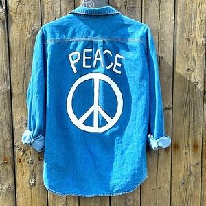 COPY - Refashioned peace denim shirt size 2X